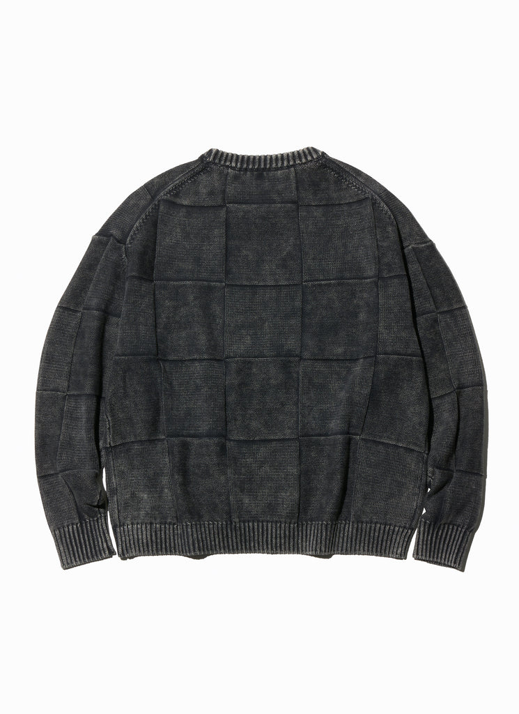 1000S "ACID WASH CHECKERED CREW NECK KNIT PULLOVER" GRAPHITE