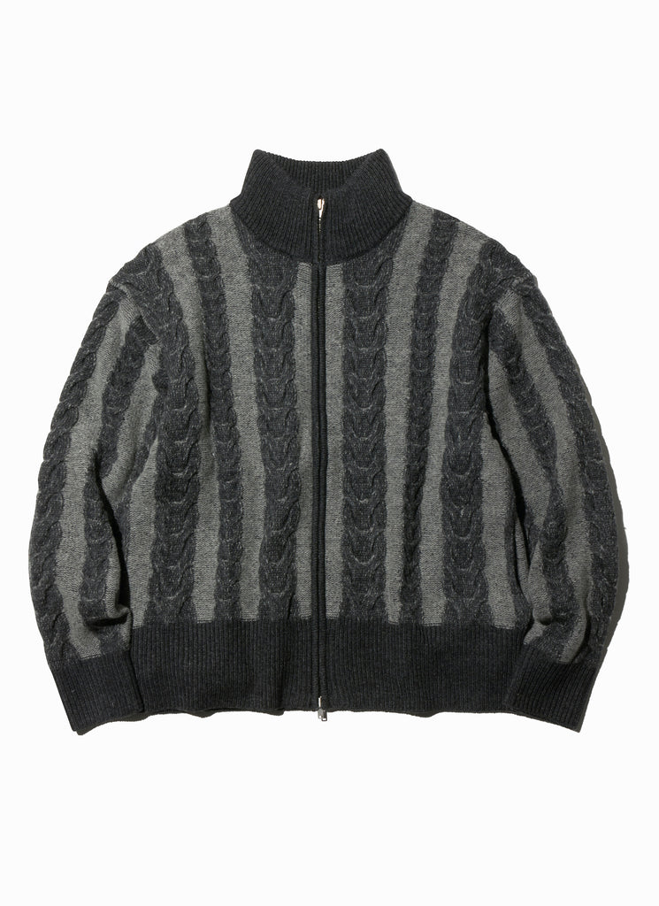 1000S "BI COLOR CABLE ZIP KNIT SWEATER" COAL X GRAY