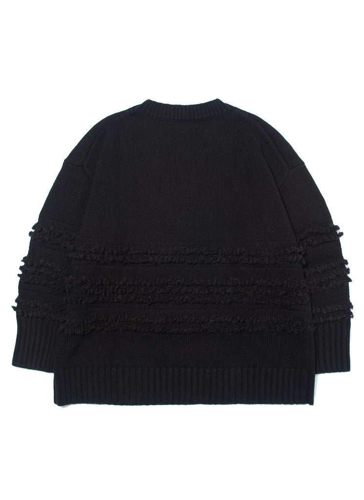 F/CE. "DUAL TEXTURE SHIFTED LINES KNIT" BLACK
