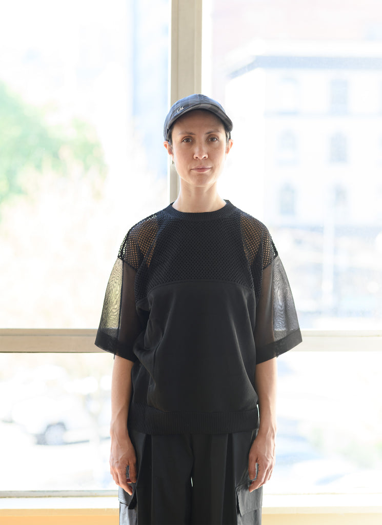 F/CE. "SHEER AND MESH KNIT TOP" BLACK