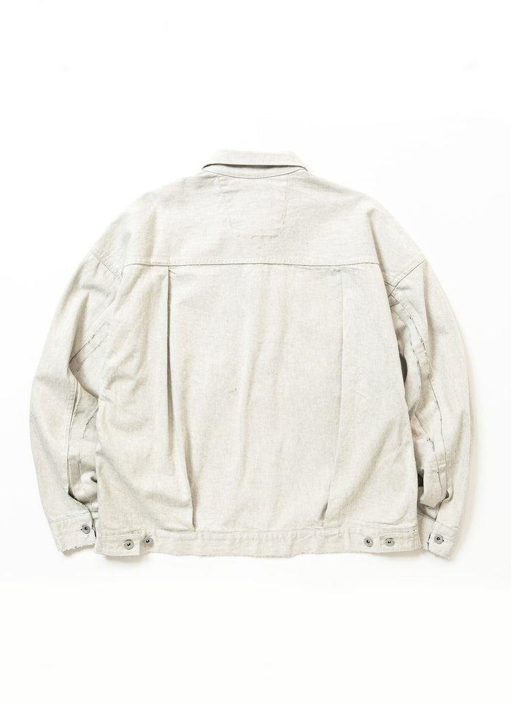 meanswhile "FADE DENIM PLEATED SLEEVE BLOUSE" OFF WHITE