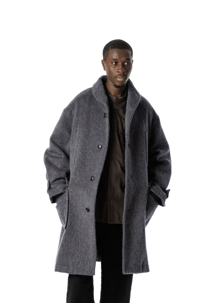 SANDINISTA MFG "SHAGGY WOOL SHAWL COLLAR COAT" GRAY
