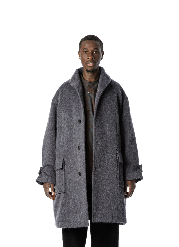 SANDINISTA MFG "SHAGGY WOOL SHAWL COLLAR COAT" GRAY