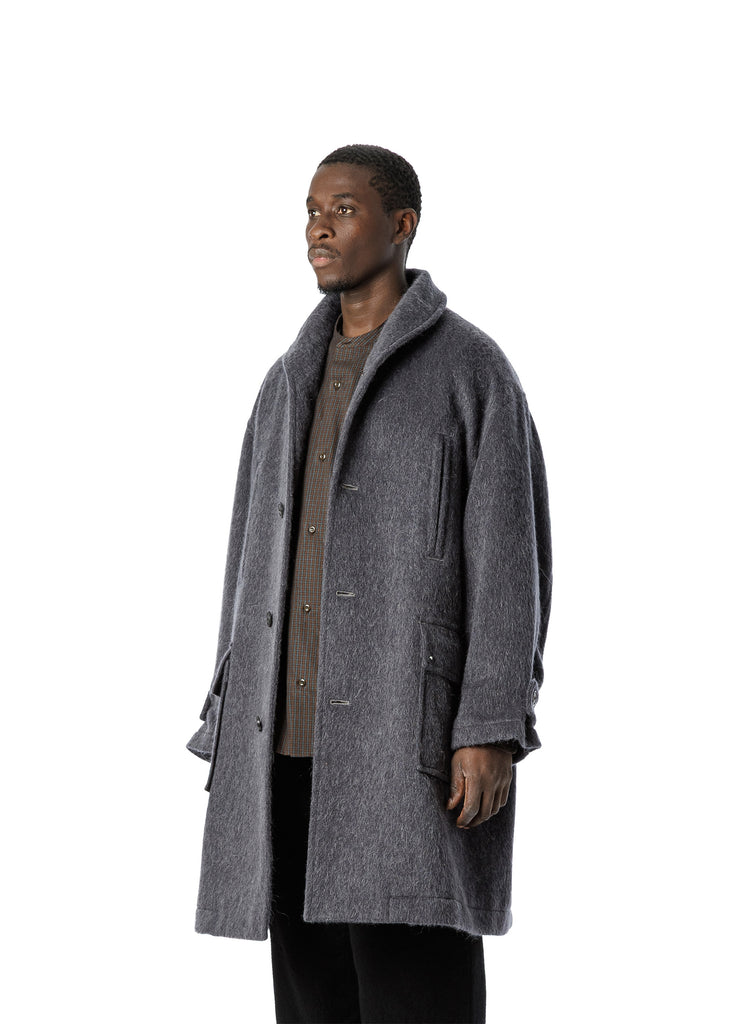 SANDINISTA MFG "SHAGGY WOOL SHAWL COLLAR COAT" GRAY