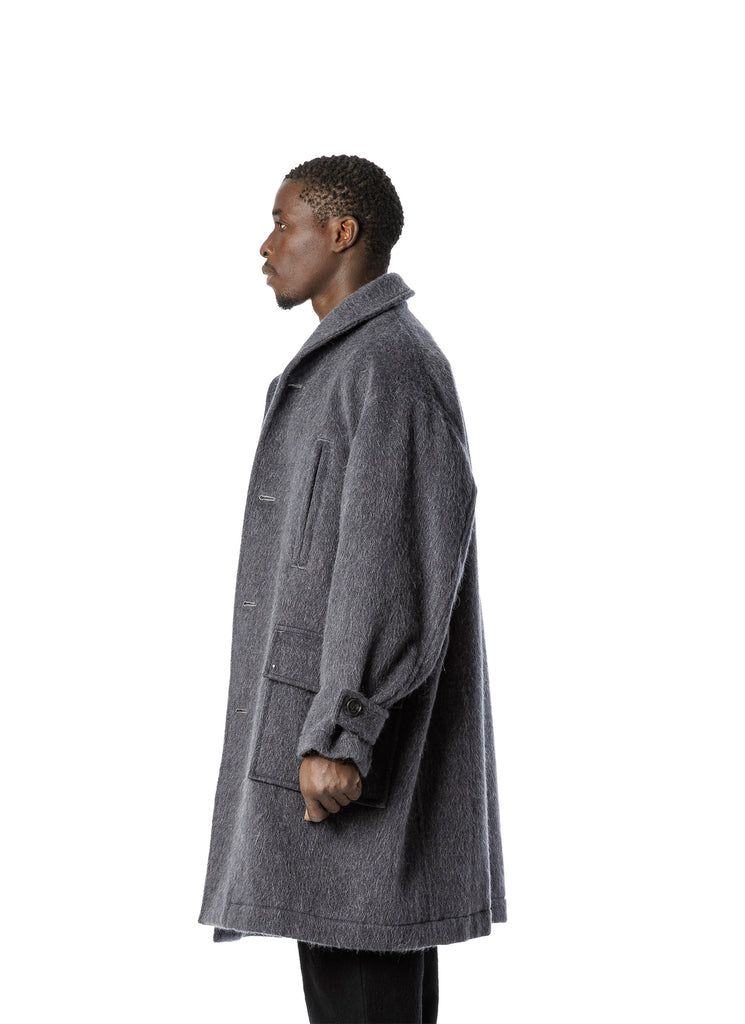 SANDINISTA MFG "SHAGGY WOOL SHAWL COLLAR COAT" GRAY