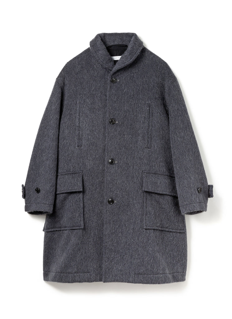 SANDINISTA MFG "SHAGGY WOOL SHAWL COLLAR COAT" GRAY