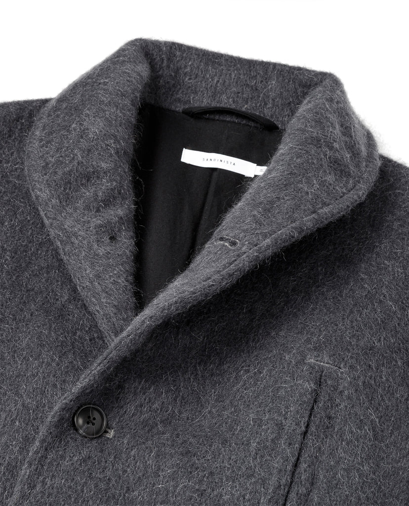 SANDINISTA MFG "SHAGGY WOOL SHAWL COLLAR COAT" GRAY