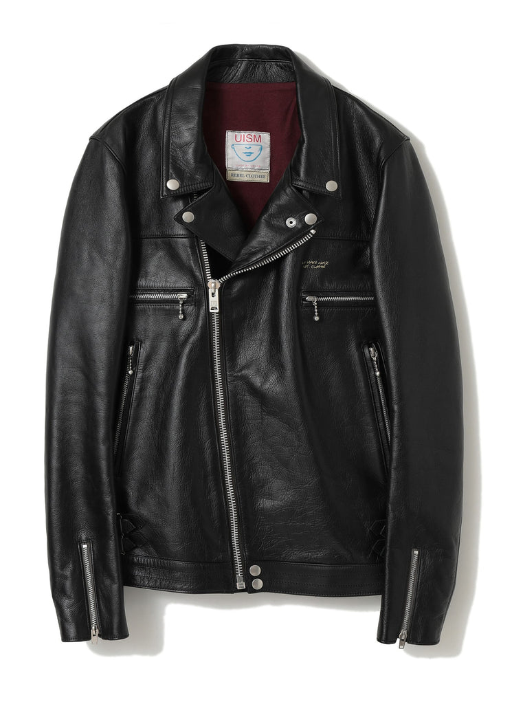 UNDERCOVER "DOUBLE BREAST LEATHER RIDERS JACKET" BLACK