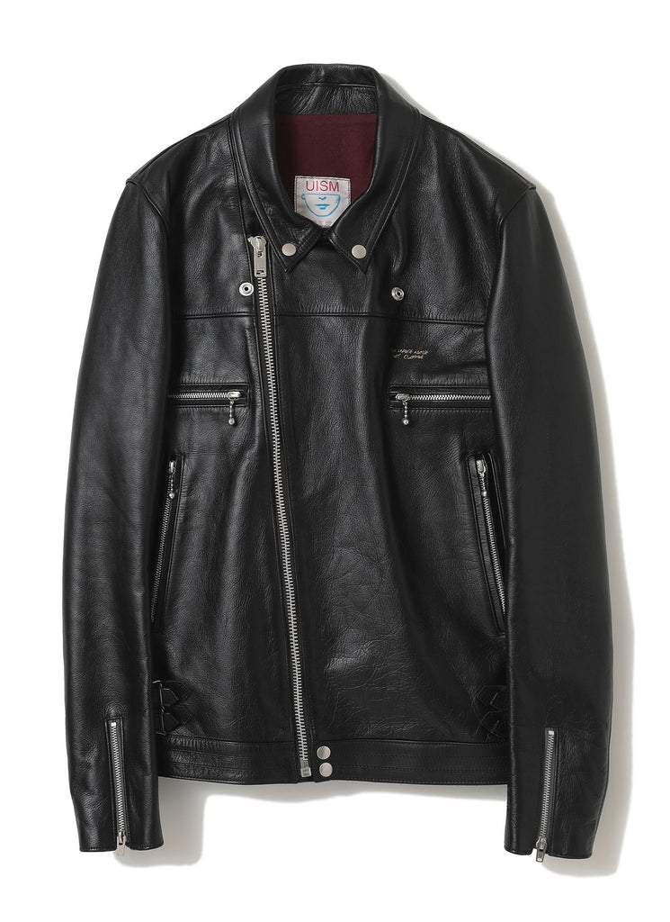 UNDERCOVER "DOUBLE BREAST LEATHER RIDERS JACKET" BLACK