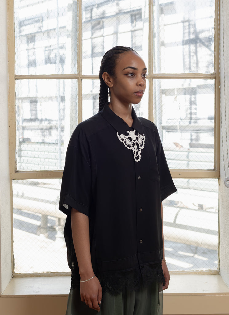 UNDERCOVER "SHORT SLEEVE OPEN COLLAR RAYON SHIRT" BLACK