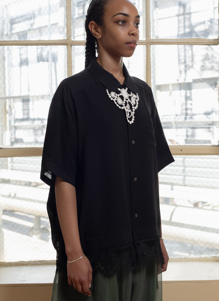 UNDERCOVER "SHORT SLEEVE OPEN COLLAR RAYON SHIRT" BLACK