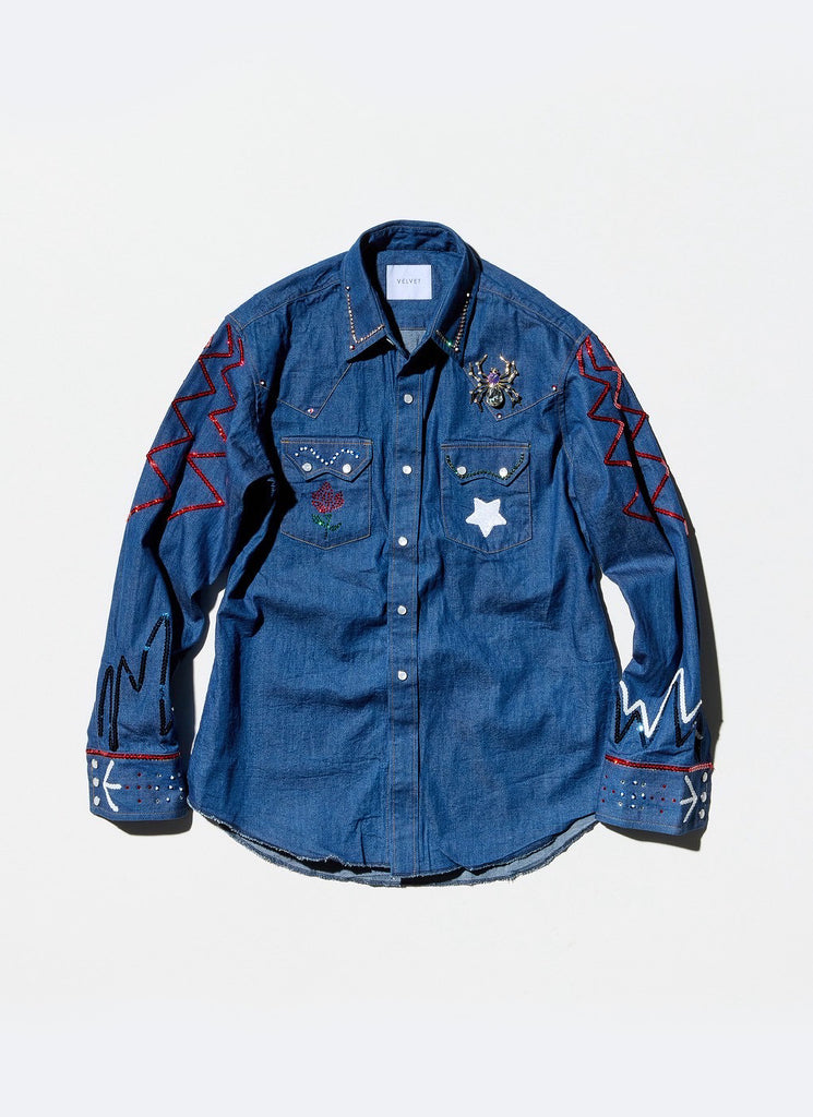 VELVET "VELVET FORMATION SEQUIN DENIM SHIRT" INDIGO