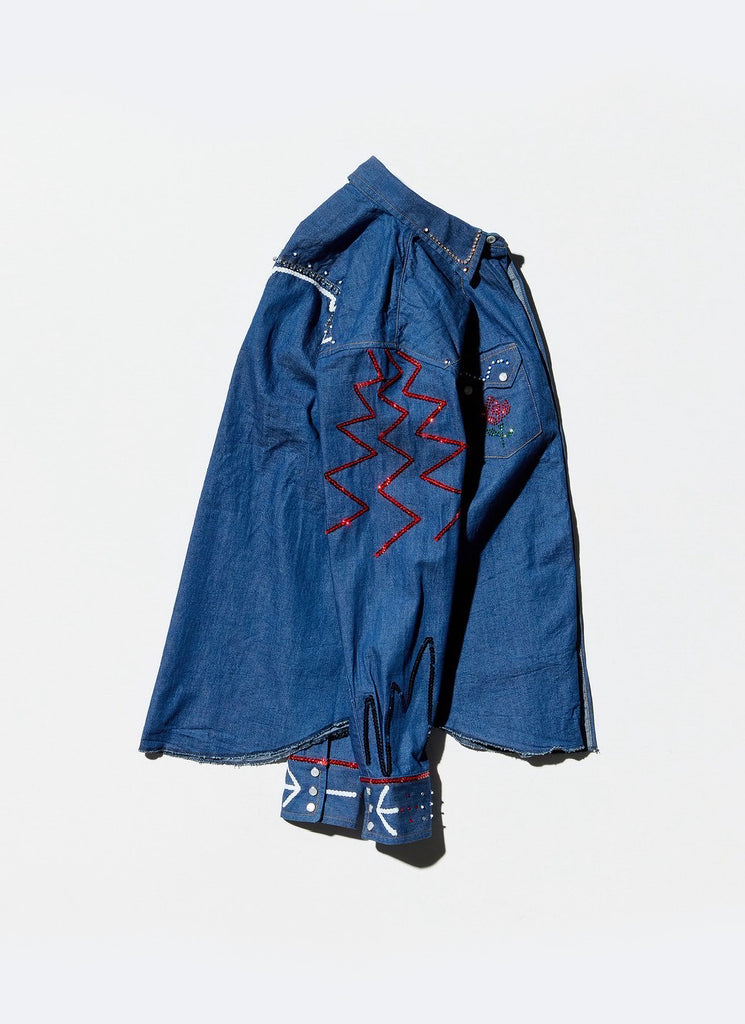 VELVET "VELVET FORMATION SEQUIN DENIM SHIRT" INDIGO