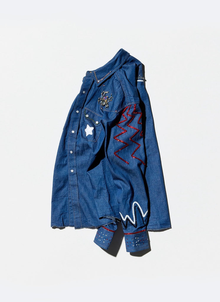 VELVET "VELVET FORMATION SEQUIN DENIM SHIRT" INDIGO