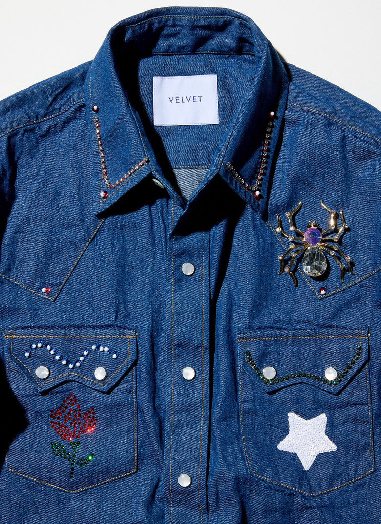 VELVET "VELVET FORMATION SEQUIN DENIM SHIRT" INDIGO
