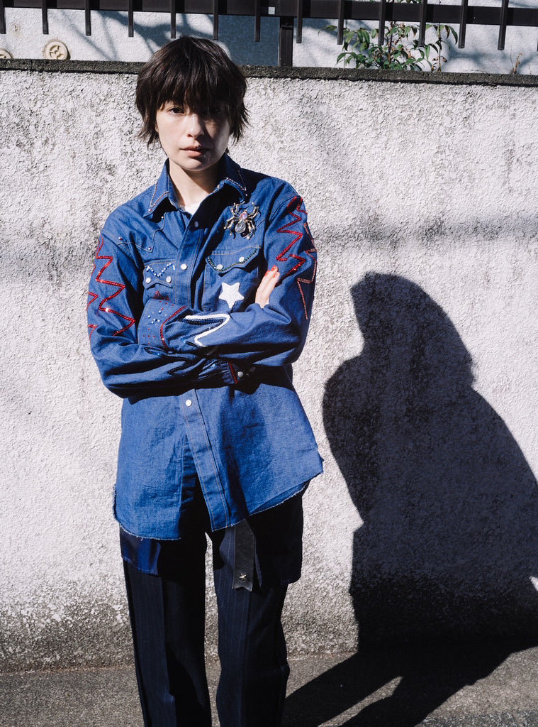 VELVET "VELVET FORMATION SEQUIN DENIM SHIRT" INDIGO