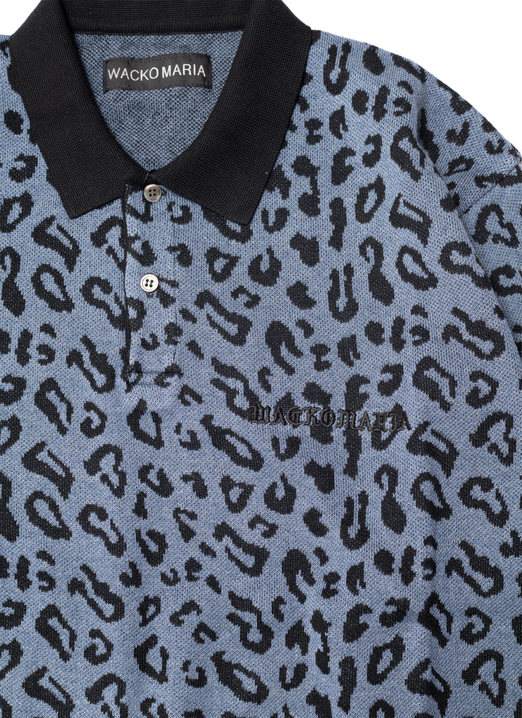 WACKO MARIA/GUILTY PARTIES "LEOPARD KNIT POLO SHIRT" BLUE