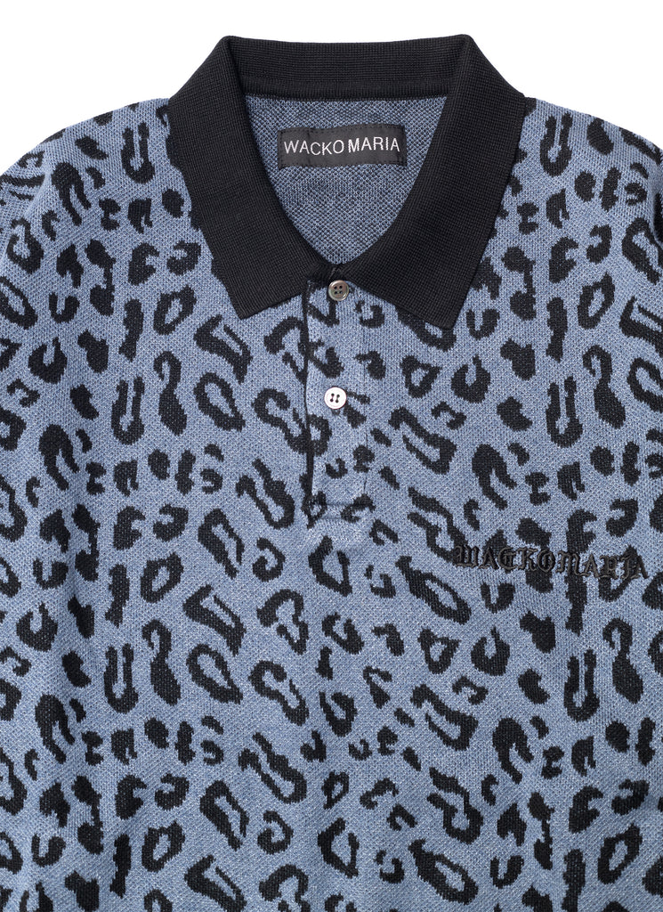 WACKO MARIA/GUILTY PARTIES "LEOPARD KNIT POLO SHIRT" BLUE