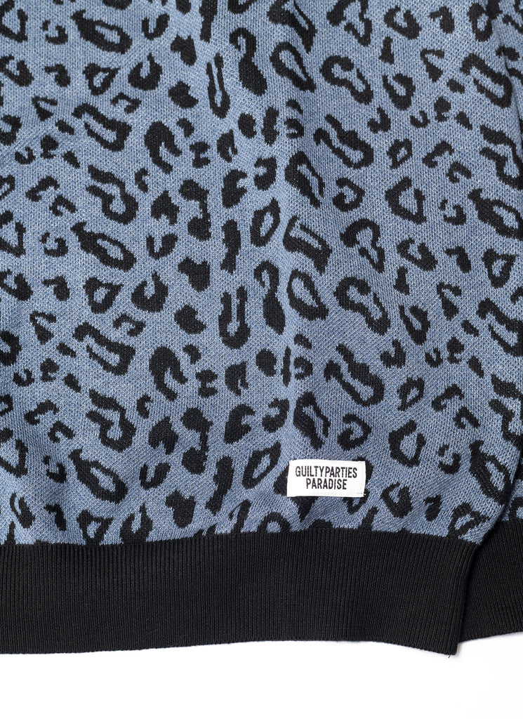 WACKO MARIA/GUILTY PARTIES "LEOPARD KNIT POLO SHIRT" BLUE