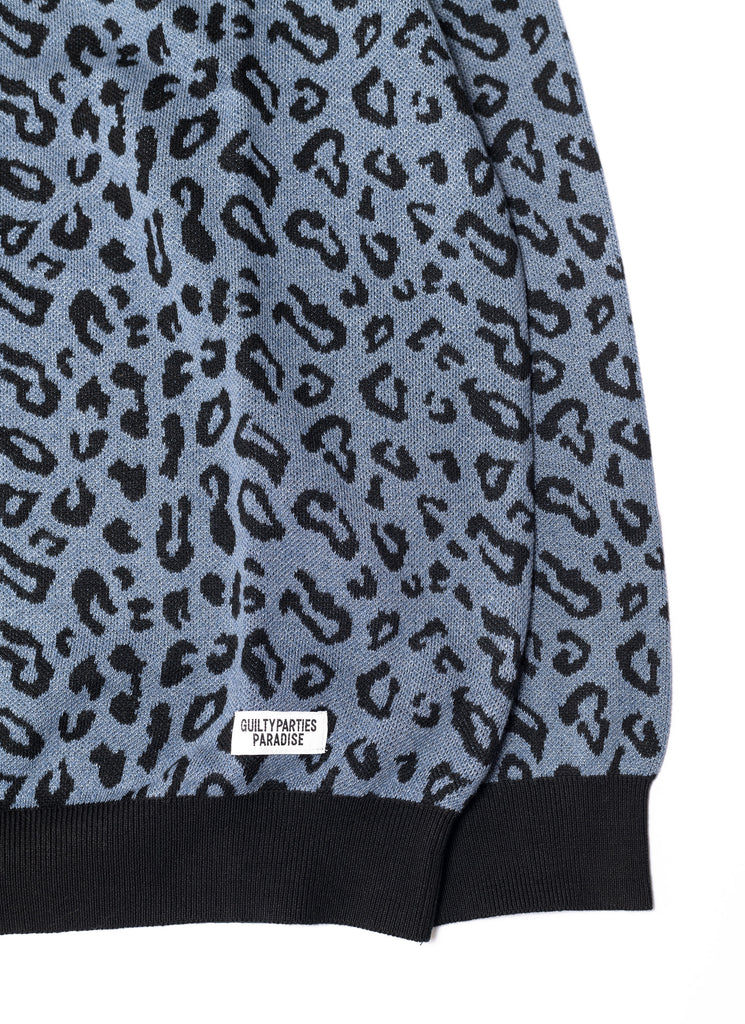 WACKO MARIA/GUILTY PARTIES "LEOPARD KNIT POLO SHIRT" BLUE