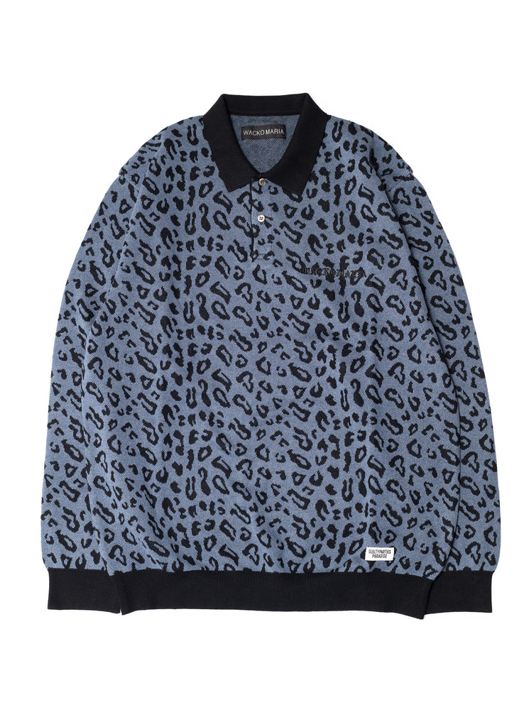 WACKO MARIA/GUILTY PARTIES "LEOPARD KNIT POLO SHIRT" BLUE