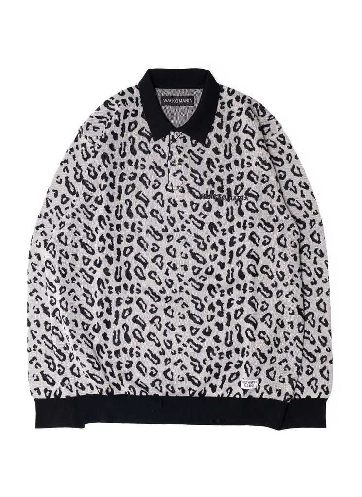 WACKO MARIA/GUILTY PARTIES "LEOPARD KNIT POLO SHIRT" GRAY