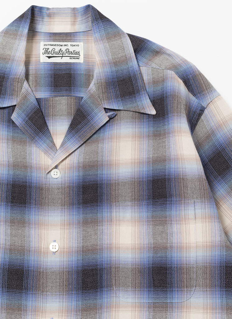 WACKO MARIA/GUILTY PARTIES "OMBRE CHECK OPEN COLLAR SHIRT" BLUE BASE