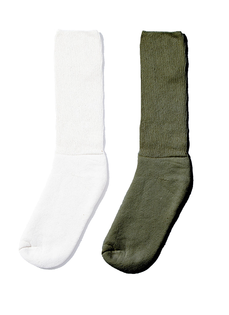 F/CE. "F/CE X DIGAWELL THE RAILROAD SOCK HEALTH TRACK SPECIAL COMFORT TOP 2PC" IVORY & OLIVE