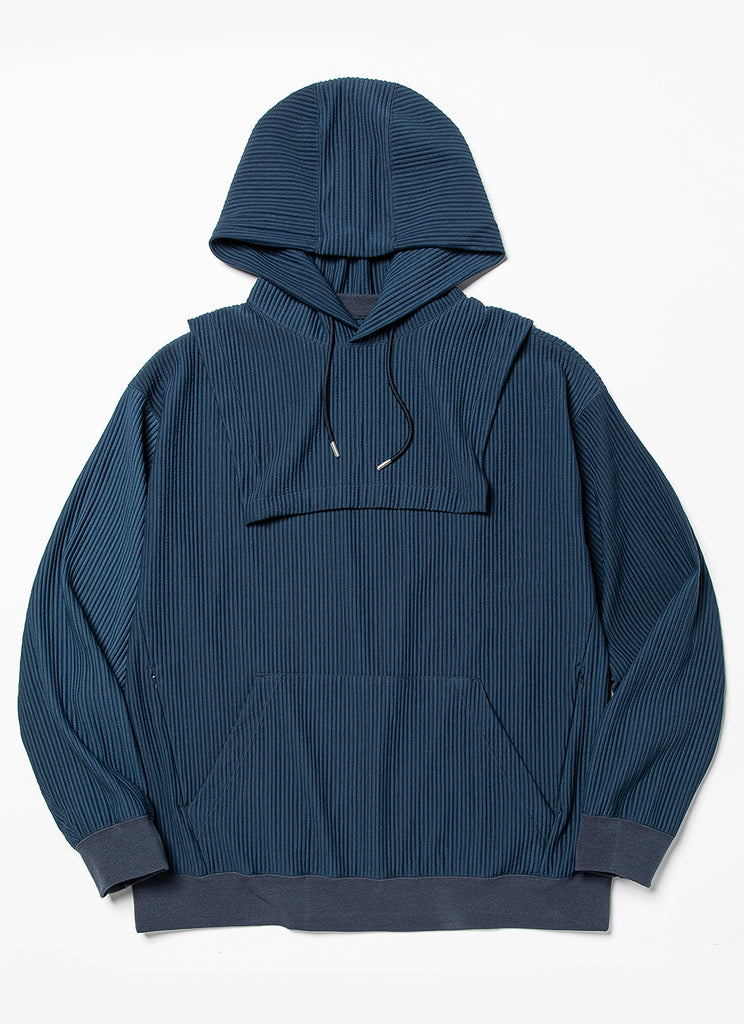 MEANSWHILE "UNEVEN FABRIC DETACHABLE HOODIE" NAVY