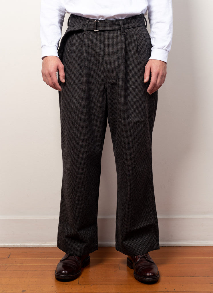 PHIGVEL MAKERS & CO "C/W BELTED DOUBLE PLEATED  CASHMERE WOOL TROUSERS" HOUNDS TOOTH