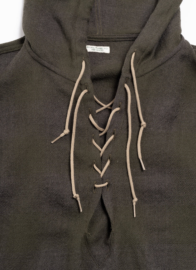 PHIGVEL MAKERS & CO "LACE UP WOOL HOODED SHIRT" OLIVE X GRAY